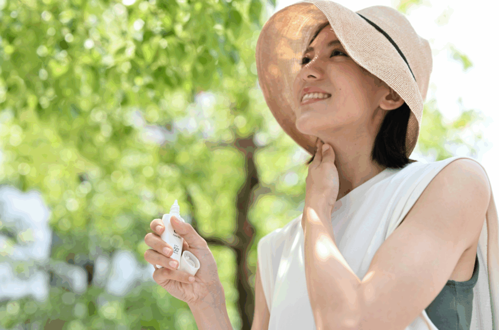 日焼け止めを塗る女性